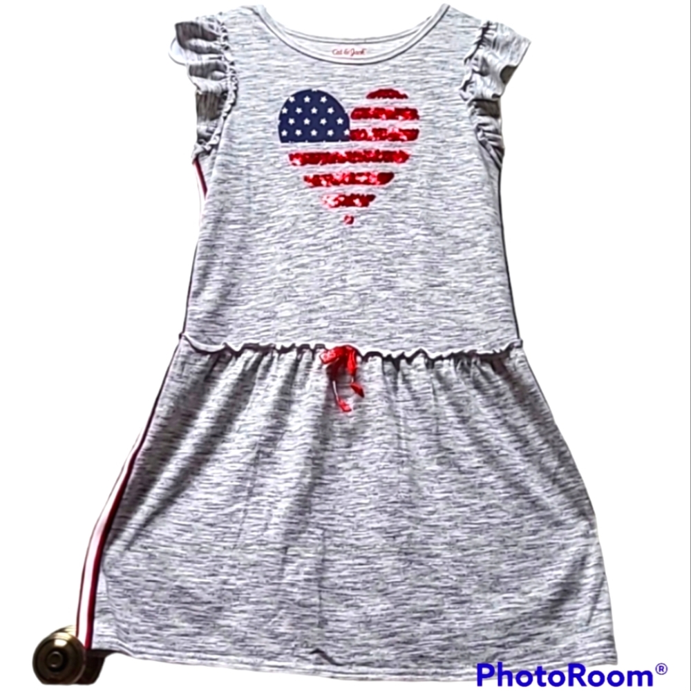 USA Flag and Sparkly Sequences in a Heart L 10/12 Cat & Jack 4th of July Dress